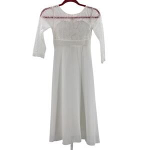 GIRL'S PARTY DRESS 8-9Y white lace chiffon ruffle sleeve long maxi dress NEW B74
